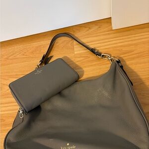 kate spade gray leather shoulder bag with matching wallet